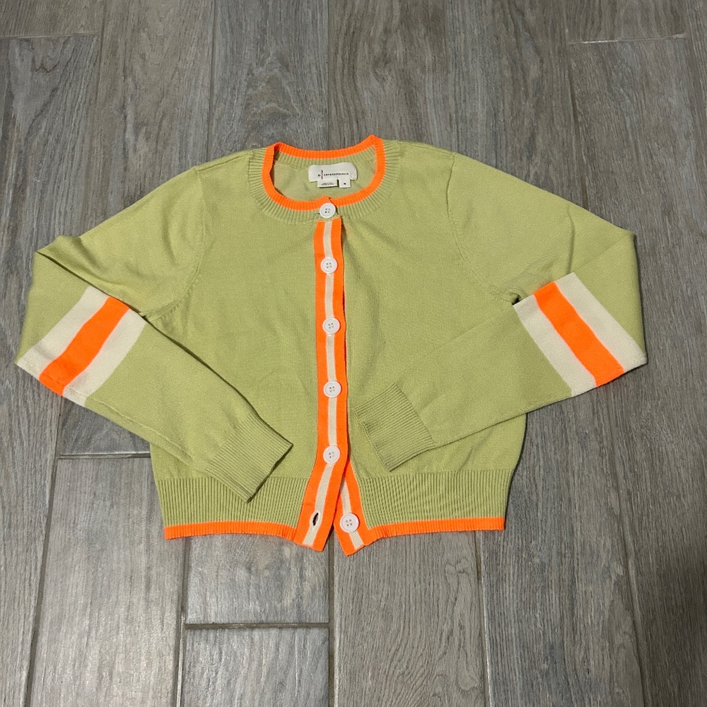 LIKE NEW! Women's Anthropologie Green/Orange Cardigan - MEDIIUM - Picture 2 of 10